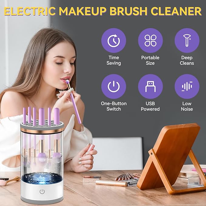 Automatic Electric Makeup Brush Cleaner Rechargeable Cleaning Quick Dry Tool